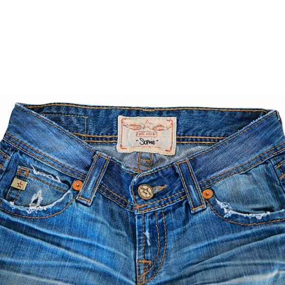 Big Star "Sophie" Distressed Jeans Size 27L Low Rise Boot Cut - Picture 2 of 11